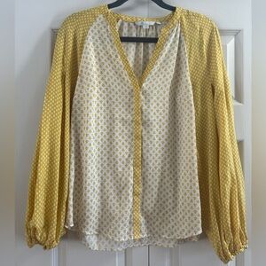 Boden Blouse women’s size 6 yellow white floral button down long sleeve satin